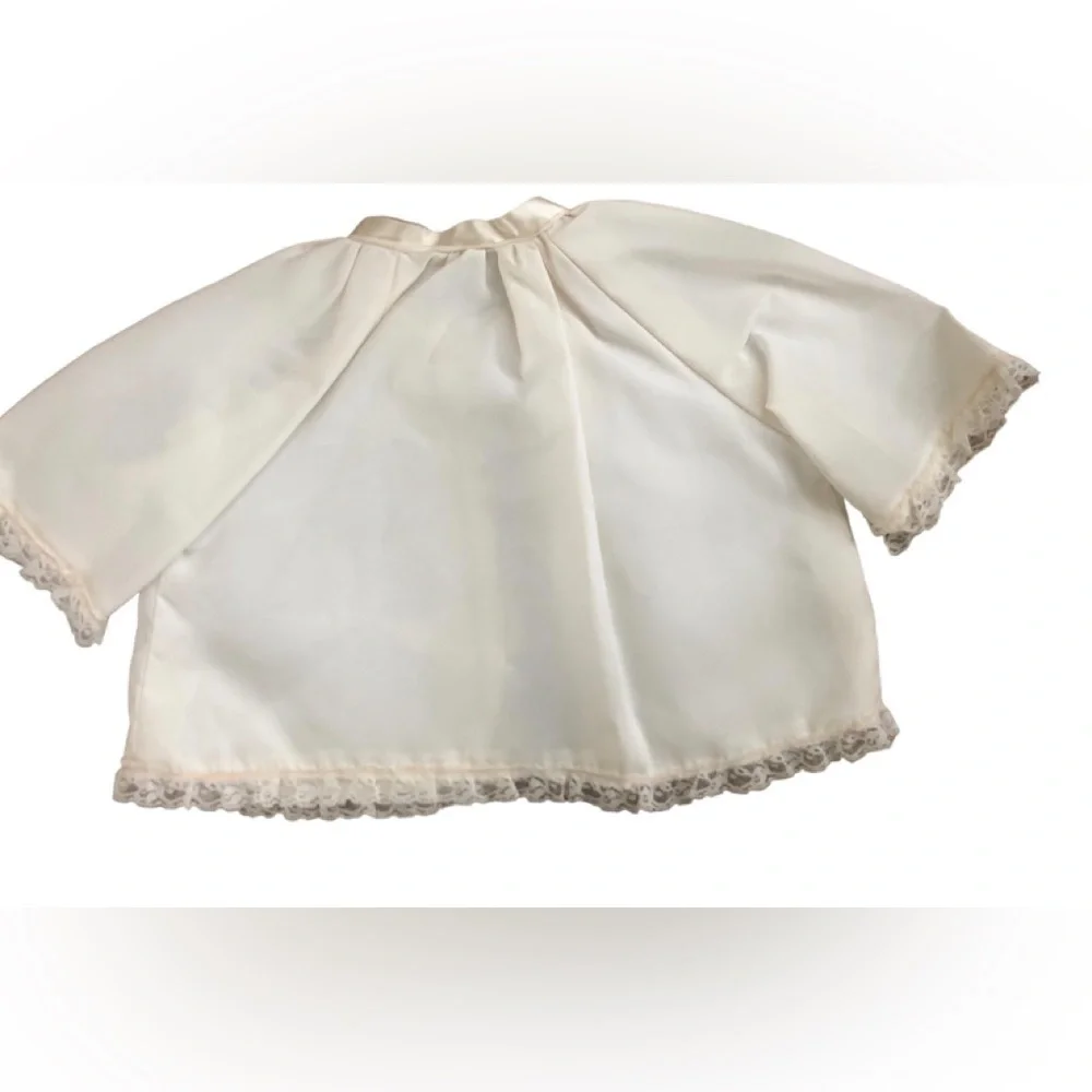 VTG Infant Christening Baptism 4 PC Dress Cape Cardigan Bonnet Ivory W/Lace OS